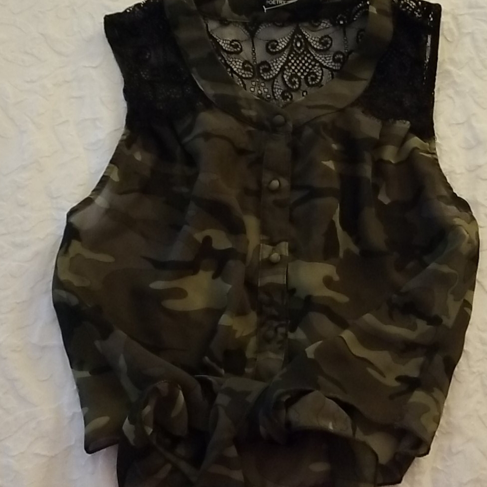 Camo sheer top